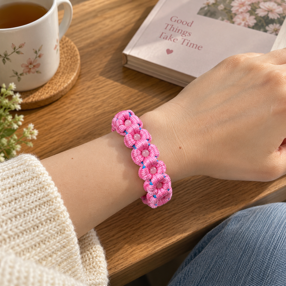 Cherry Blossom Cord Bracelet Tutorial – Step-by-Step PDF Pattern + Video
