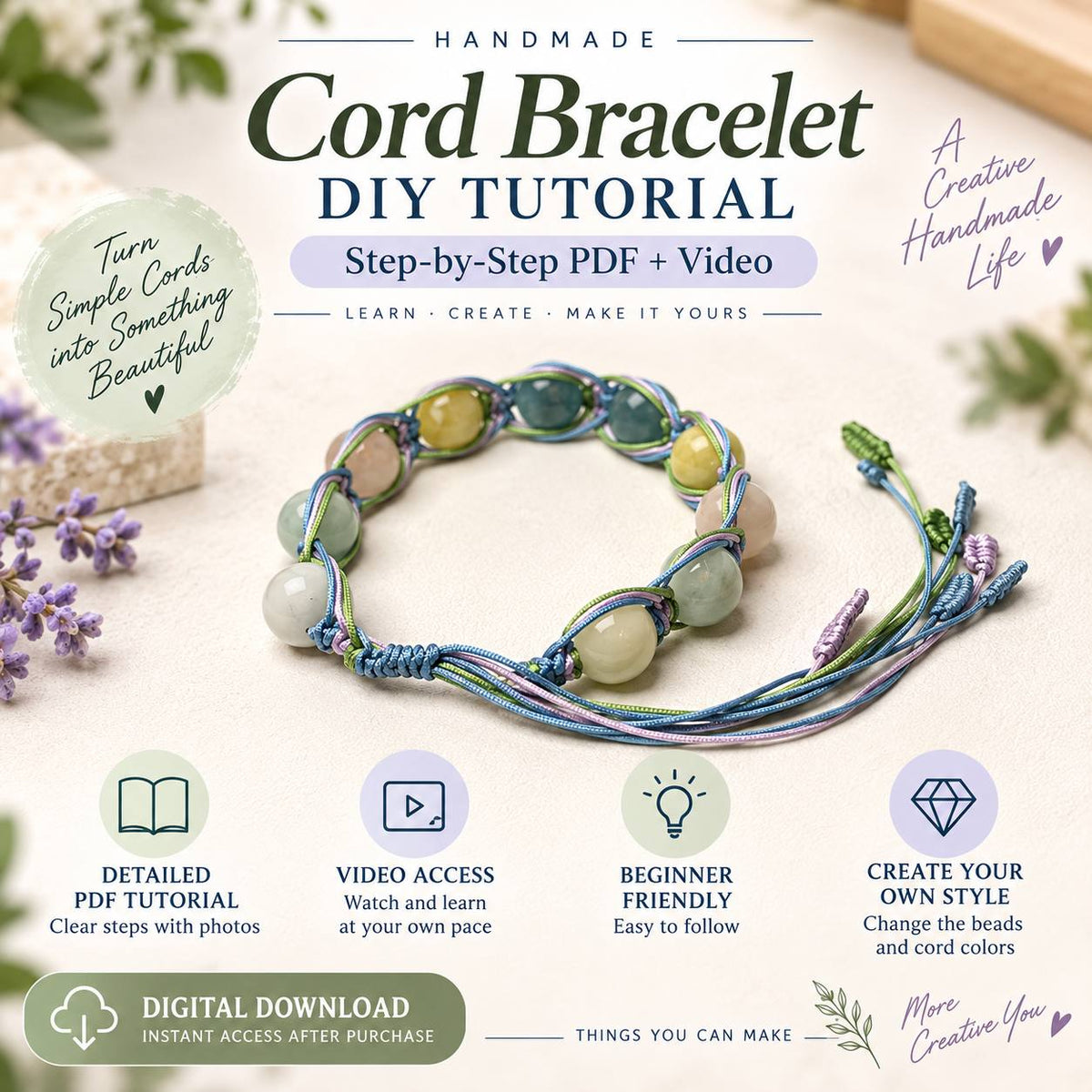 Cord Bracelet DIY Tutorial – Step-by-Step PDF Pattern + Video