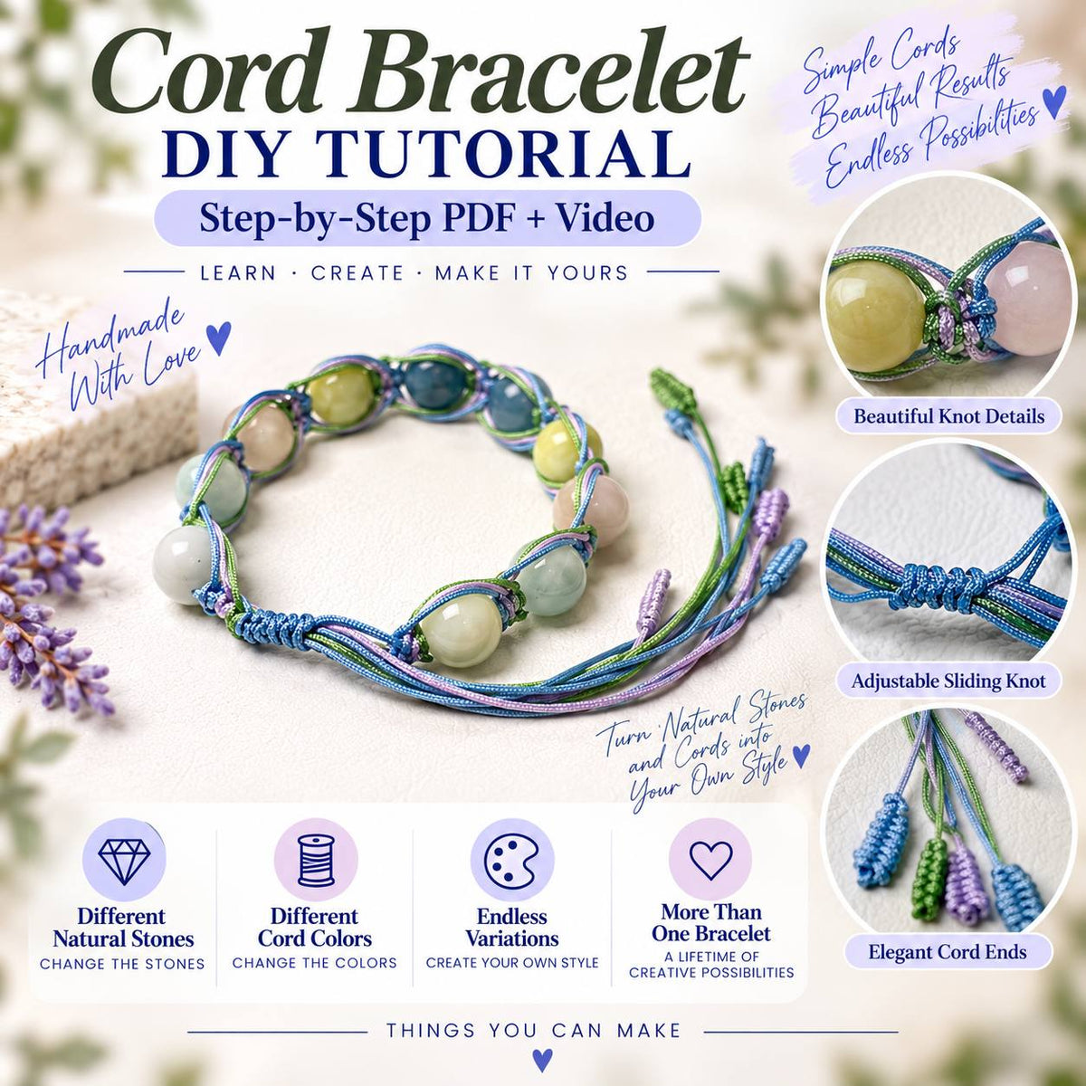 Cord Bracelet DIY Tutorial – Step-by-Step PDF Pattern + Video