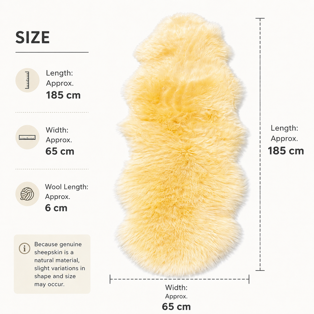 Australian Sheepskin Rug 185×65cm Long Wool Double Sheepskin