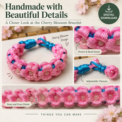 Cherry Blossom Cord Bracelet Tutorial – Step-by-Step PDF Pattern + Video