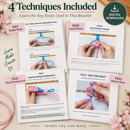 Cherry Blossom Cord Bracelet Tutorial – Step-by-Step PDF Pattern + Video