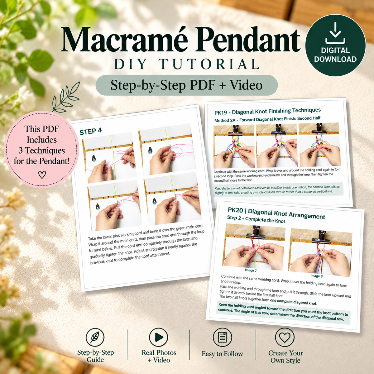 Macramé Pendant DIY Tutorial – Step-by-Step PDF + Video