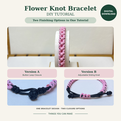 Flower Knot Bracelet DIY Tutorial – 42-Page PDF + Video | 2 Versions & 4 Knot Techniques