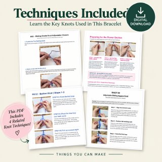 Flower Knot Bracelet DIY Tutorial – 42-Page PDF + Video | 2 Versions & 4 Knot Techniques