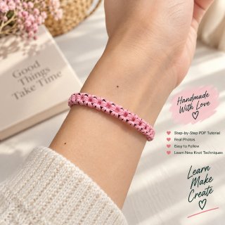 Flower Knot Bracelet DIY Tutorial – 42-Page PDF + Video | 2 Versions & 4 Knot Techniques