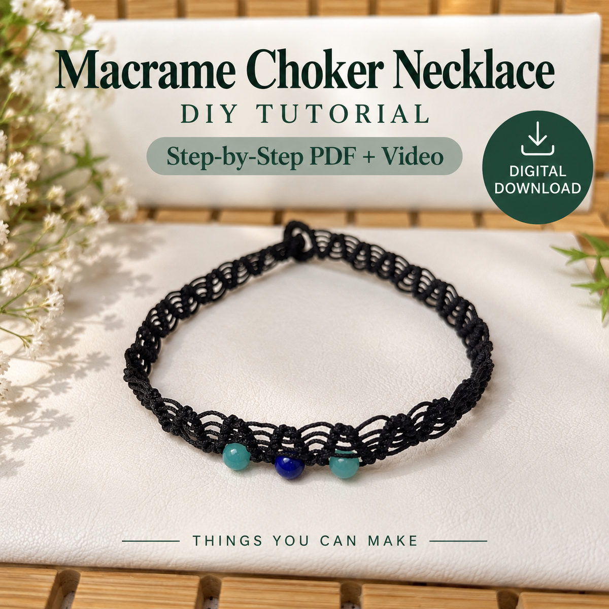 Macramé Choker Necklace DIY Tutorial – Step-by-Step PDF + Video