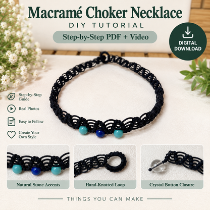 Macramé Choker Necklace DIY Tutorial – Step-by-Step PDF + Video