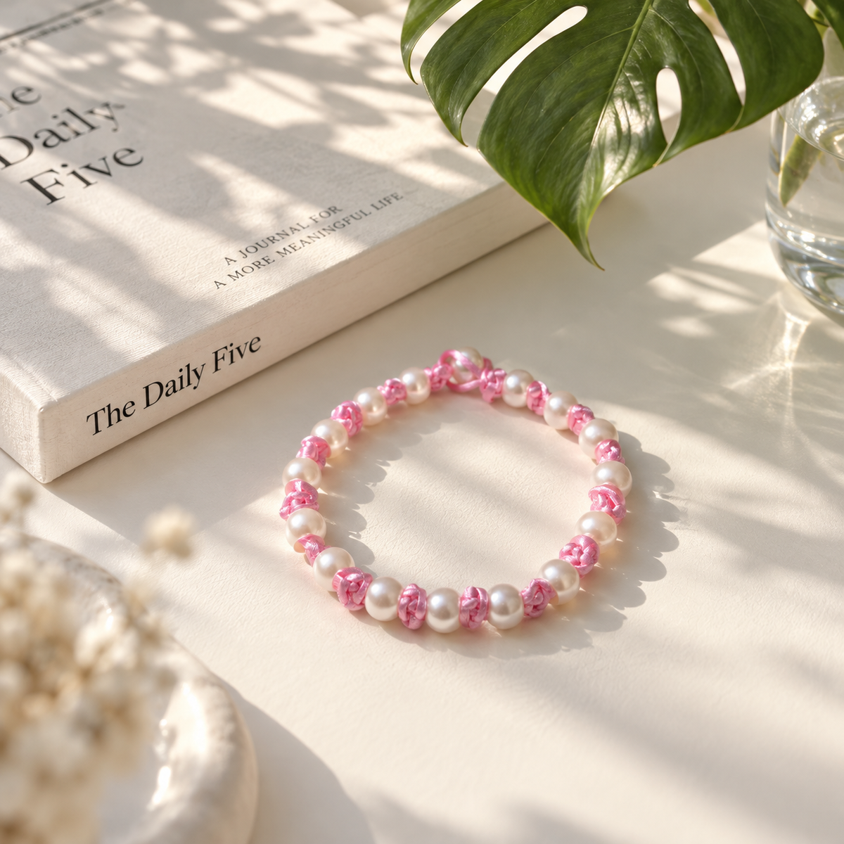08-Rose & Pearl Macramé Bracelet DIY Tutorial – Step-by-Step PDF + Video